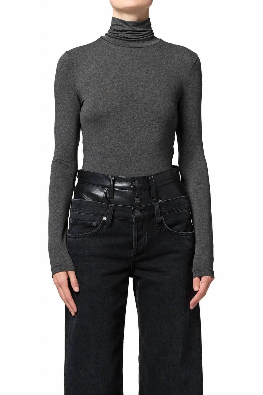 NEW AGOLDE women's pascale turtleneck sweater in charcoal heather